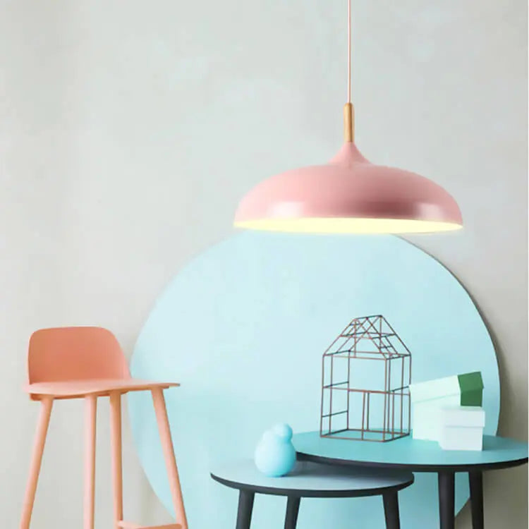 Modern Metal Wooden Top 1-light Dome Pendant Light Lumendat