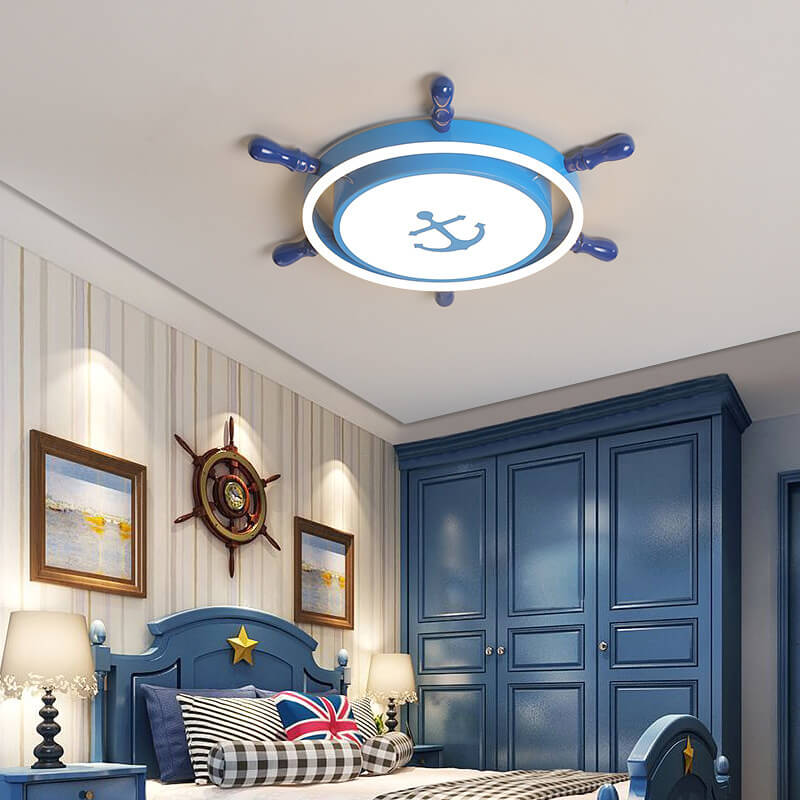 Lumendat Modern Children's Pirate Ship Rudder Iron Acrylic LED Flush Mount Ceiling Light Lumendat