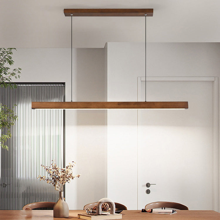 Contemporary Nordic Rubber Wood Acrylic Strip LED Island Light Chandelier for Dining Room