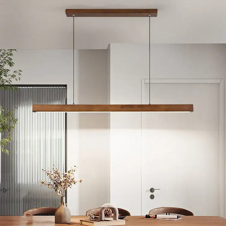 Contemporary Nordic Rubber Wood Acrylic Strip LED Island Light Chandelier for Dining Room BulbSquare