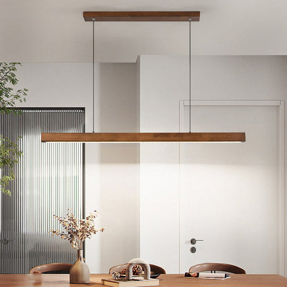 Contemporary Nordic Rubber Wood Acrylic Strip LED Island Light Chandelier for Dining Room