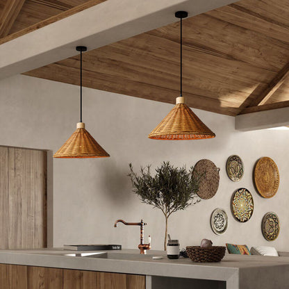 Vintage Wabi-sabi Rattan Weaving Cone 1-light Pendant Light