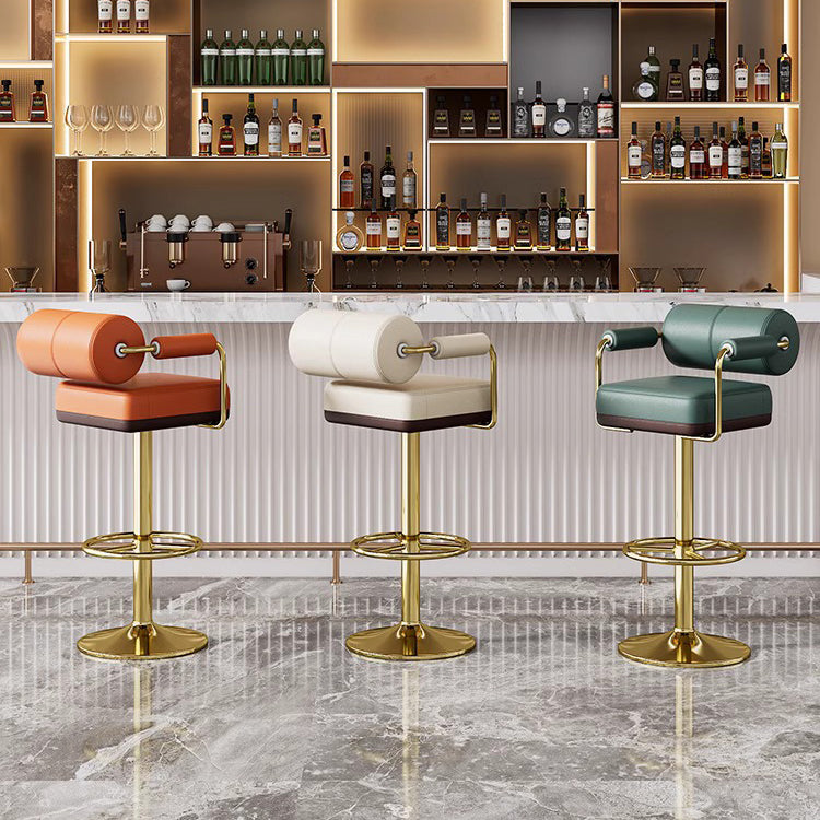 Contemporary Luxury Faux Leather Upholstered Height Adjustable Swivel Bar Stool Armrest Footrest For Dining Room DFM-F
