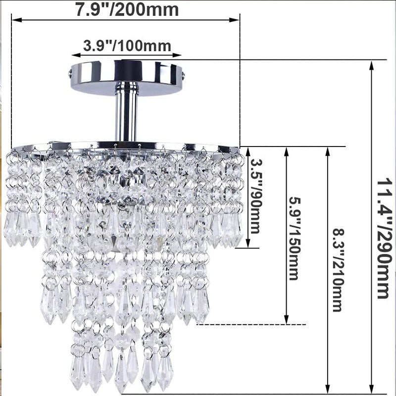 Modern Luxury Round Tassel Metal Crystal 1-light Semi-flush Mount Ceiling Light for Living Room