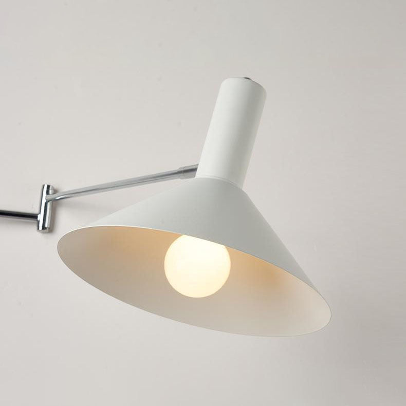 Modern Minimalist Round Tapered Iron 1-Light Retractable Wall Sconce Lamp For Bedroom Lumendat