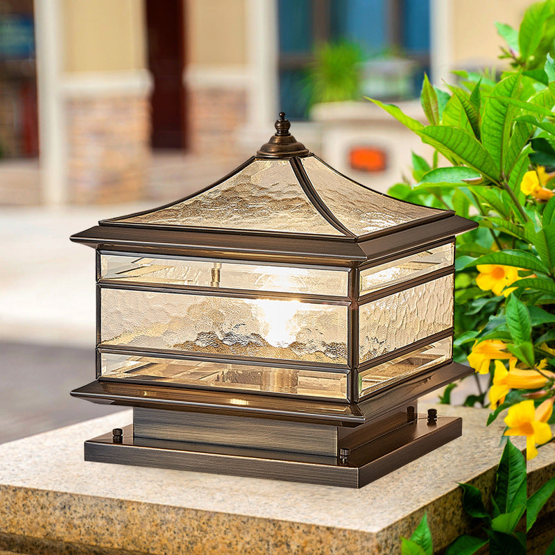 European Outdoor Brass Glass Square 1/2 Light Waterproof Pillar Landscape Light Lumendat