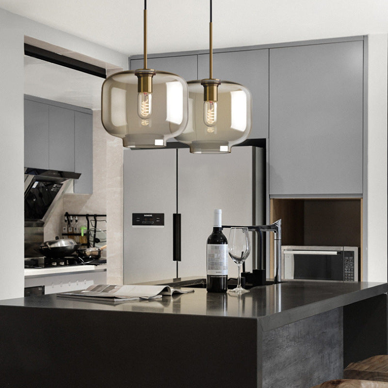 Contemporary Nordic Iron Glass Round Geometric Jar 1-Light Pendant Light For Living Room & Bedroom Lumendat