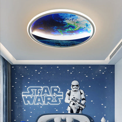Modern Art Deco Planet Earth Round Silicon Iron LED Flush Mount Ceiling Light for Living Room