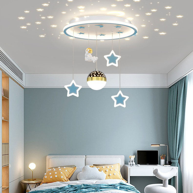 Lumendat Contemporary Creative Starry Night Acrylic Round Shade LED Kids Flush Mount Ceiling Light For Bedroom Lumendat