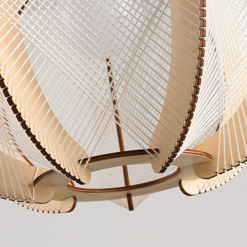 Traditional Japanese Pumpkin Round Twine Rope Wooden 1-light Pendant Light for Bedroom