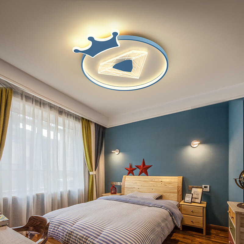 Lumendat Creative Simplicity Round Crown Diamond Acrylic Shade LED Kids Flush Mount Ceiling Light Lumendat