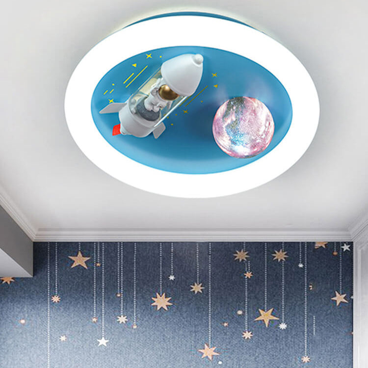 Lumendat Contemporary Creative Iron Acrylic Resin Cartoon Spaceship Planet LED Kids Flush Mount Ceiling Light For Living Room & Bedroom Lumendat