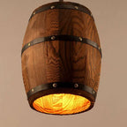 Traditional Rustic Round Wooden Wine Barrel 1-light Single Barrel Pendant Light for Dining Room Lumendat