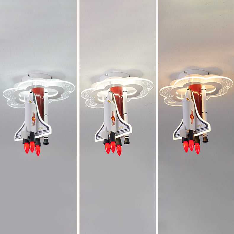 Contemporary Creative Iron Cartoon Aerospace Rocket Acrylic LED Kids Flush Mount Ceiling Light for Living Room