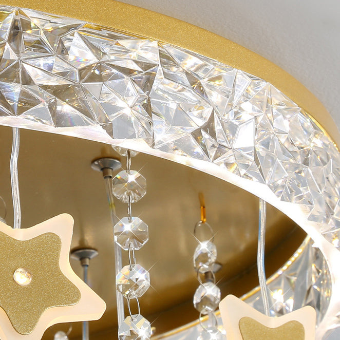 Lumendat Contemporary Nordic Kids Iron Acrylic Crystal Round Star Pendant LED Flush Mount Ceiling Light For Bedroom Lumendat