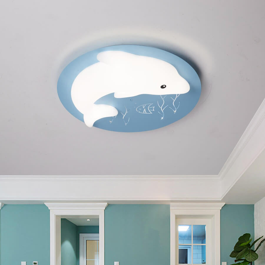 Lumendat Cartoon Cute Dolphin Blue Disc LED Flush Mount Ceiling Light Lumendat