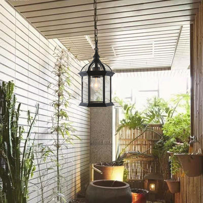 Modern Minimalist Hexagonal Column Aluminum Glass 1-light Outdoor Pendant Light for Garden