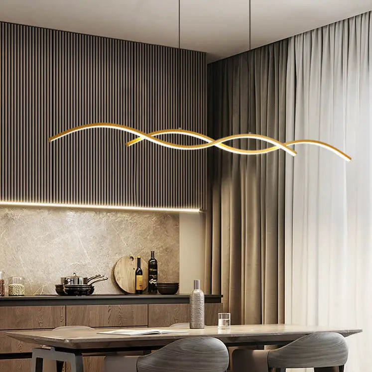 Nordic Minimalist Long Strip Wave Design Island Light LED Chandelier Lumendat