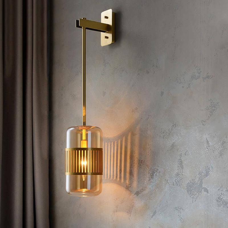 Contemporary Luxury Iron Glass Cylindrical 1-Light Wall Sconce Lamp for Bedroom & Living Room