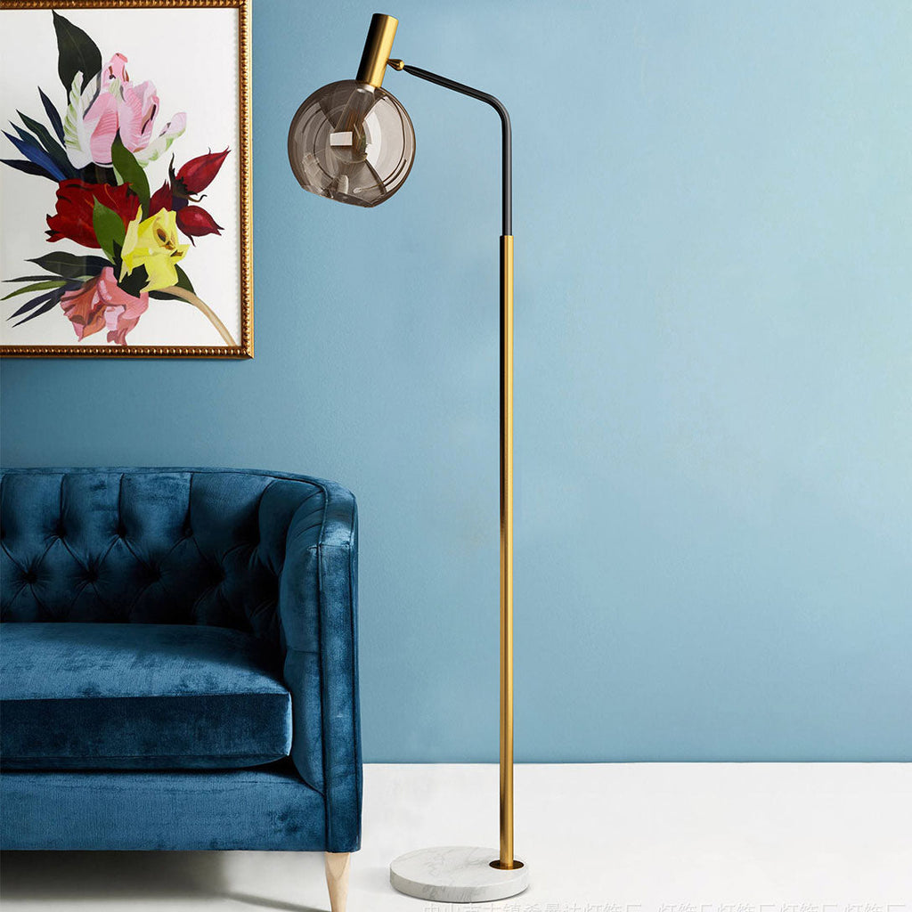 Contemporary Nordic Glass Dome Shade Marble Base 1-Light Standing Floor Lamp For Living Room Lumendat