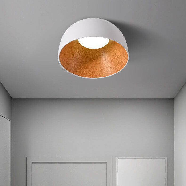 Minimalist Wooden Bowl Iron LED Flush Mount Ceiling Light BulbSquare