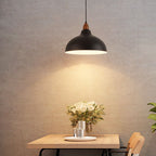 Japanese Simple Iron Dome Solid Wood Top 1-light Pendant Light BulbSquare