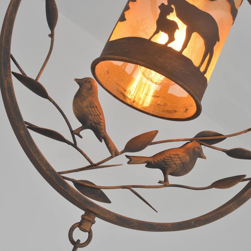 Traditional Vintage Round Trapezoidal Animal Iron 1-light Pendant Light for Living Room BulbSquare