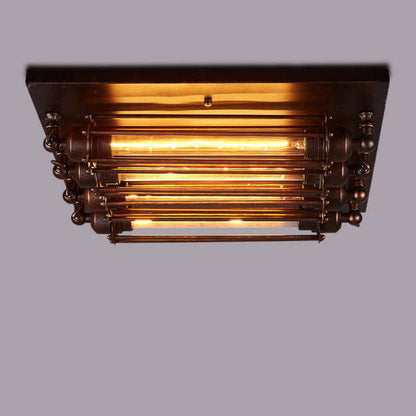 Nostalgic Industrial Iron Glass Strip 4-light Flush Mount Ceiling Light
