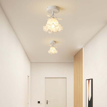 Contemporary Creative Cream Flower Pod Flower Globe Iron Glass 1-light Semi-flush Mount Ceiling Light for Hallway