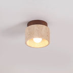 Japanese Wabi-Sabi Yellow Travertine Column Wood 1-Light Semi-Flush Mount Ceiling Light Lumendat