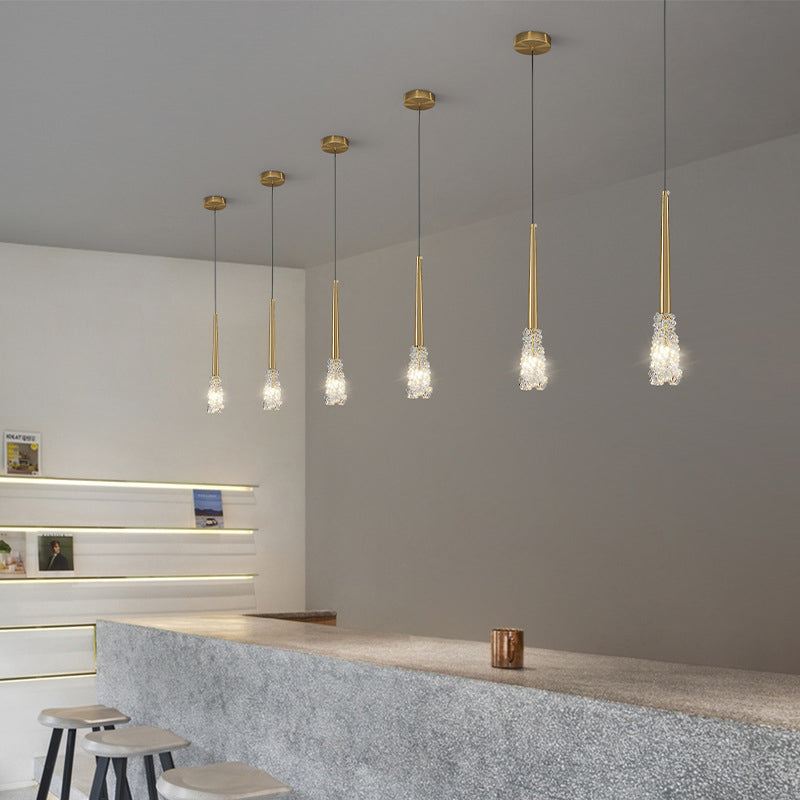 Contemporary Luxury Full Copper Water-ripple Glass Shade 1-light Pendant Light for Living Room
