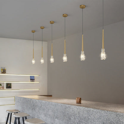 Contemporary Luxury Full Copper Water-ripple Glass Shade 1-light Pendant Light for Living Room