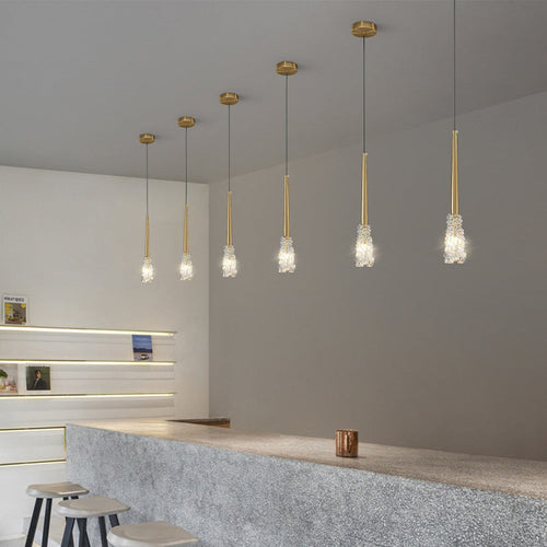 Contemporary Luxury Full Copper Water-ripple Glass Shade 1-light Pendant Light for Living Room