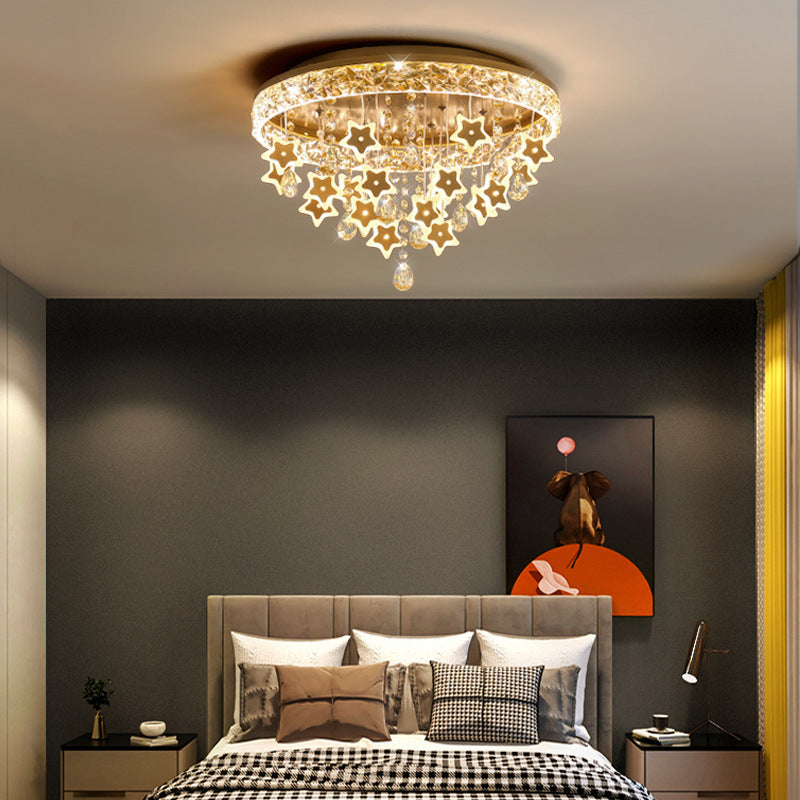 Lumendat Contemporary Nordic Kids Iron Acrylic Crystal Round Star Pendant LED Flush Mount Ceiling Light For Bedroom Lumendat