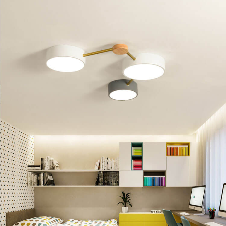Scandinavian Minimalist Solid Wood Iron LED Flush Mount Lighting BulbSquare