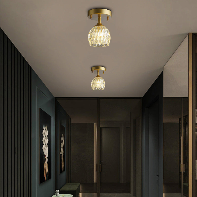 European Light Luxury Round Head Iron Glass 1-light Semi-flush Mount Light