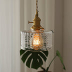 Contemporary Nordic Brass Iron Glass Clear Round Drum Copper 1-Light Pendant Light For Living Room & Bedroom Lumendat