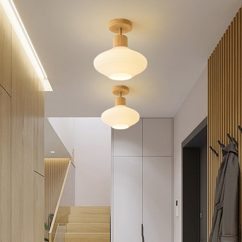 Nordic Log Striped Glass Oval 1-light Semi-flush Mount Ceiling Light