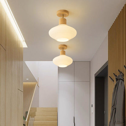 Nordic Log Striped Glass Oval 1-light Semi-flush Mount Ceiling Light