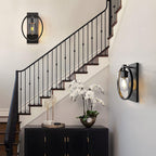Industrial Retro Iron Circle Ring Glass Cylinder Shade 1-Light Wall Sconce Lamp Lumendat