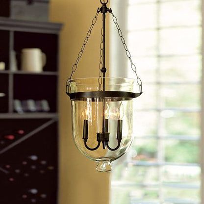 Traditional Rustic Round Glass Bucket Iron Candelabra 3-light Chandelier for Living Room