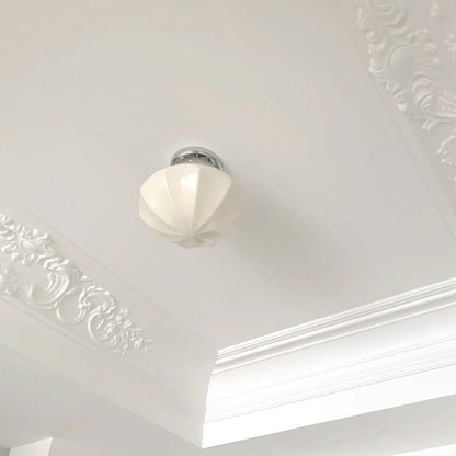 Traditional French Iron Glass Hemispheroid Ripple 1-light Semi-flush Mount Ceiling Light for Hallway
