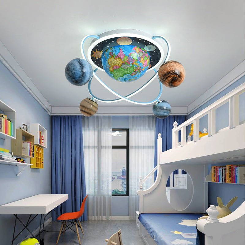 Lumendat Contemporary Creative Kids Round Earth Planet Hardware Acrylic Glass LED 4-Light Flush Mount Ceiling Light For Bedroom Lumendat