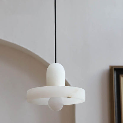 Traditional Chinese Marble Round Shade Brass 1-light Pendant Light for Living Room