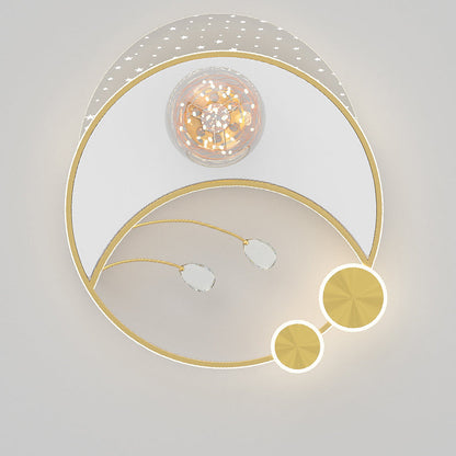 Contemporary Creative Kids Round Orb Moon Iron Acrylic LED Semi-Flush Mount Ceiling Light For Bedroom