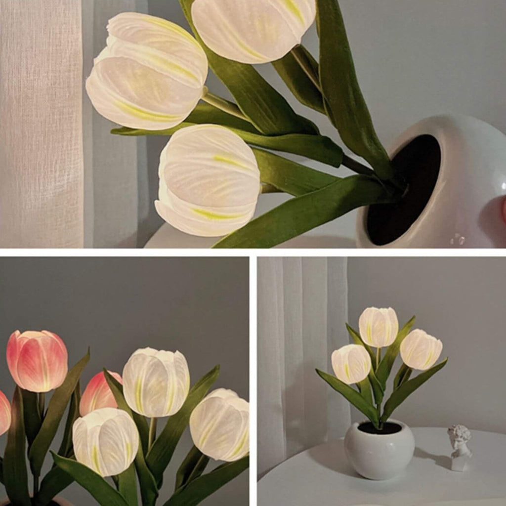 Tulip Simulation Bouquet Ceramic Flower Pot LED Night Light Table Lamp Lumendat