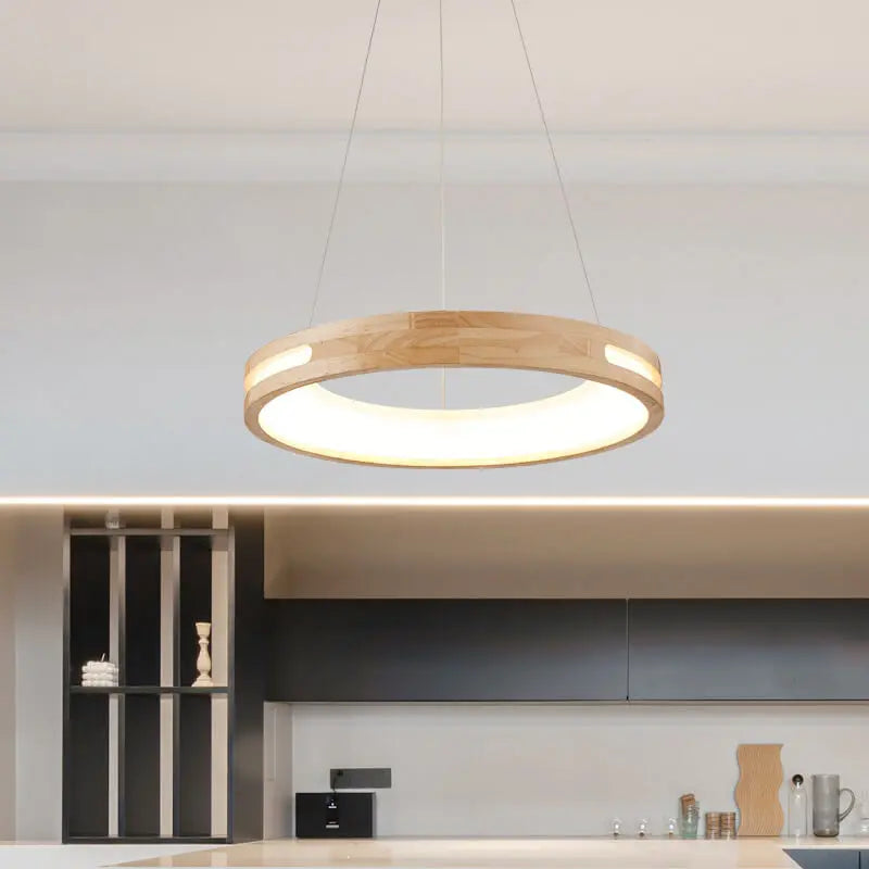 Japanese Minimalist Log Circle Island Light LED Chandelier – Dimmable Lumendat