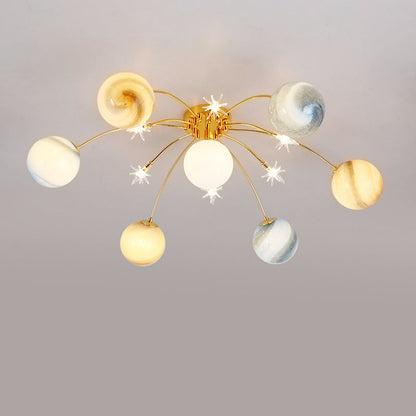 Contemporary Creative Starry Sky Moon Iron Glass 13-light Semi-flush Mount Ceiling Light for Bedroom