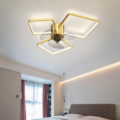 Modern Light Luxury Geometric Square Round Design LED Flush Mount Ceiling Fan Light