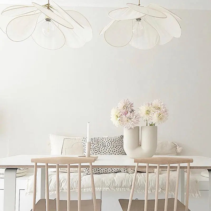Contemporary Boho Petal Fabric Lampshade 1-light Pendant Light for Living Room BulbSquare